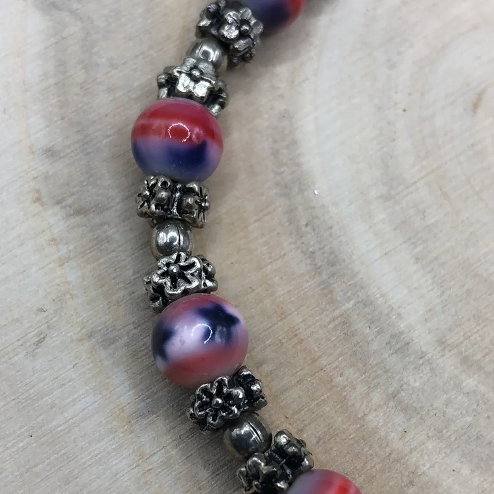 Artisan stars and stripes beaded glass bracelet patriotic.